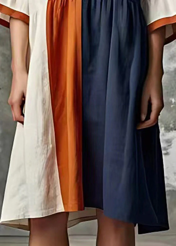 French White Oversized Patchwork Cotton Dress Flare Sleeve - Image 5