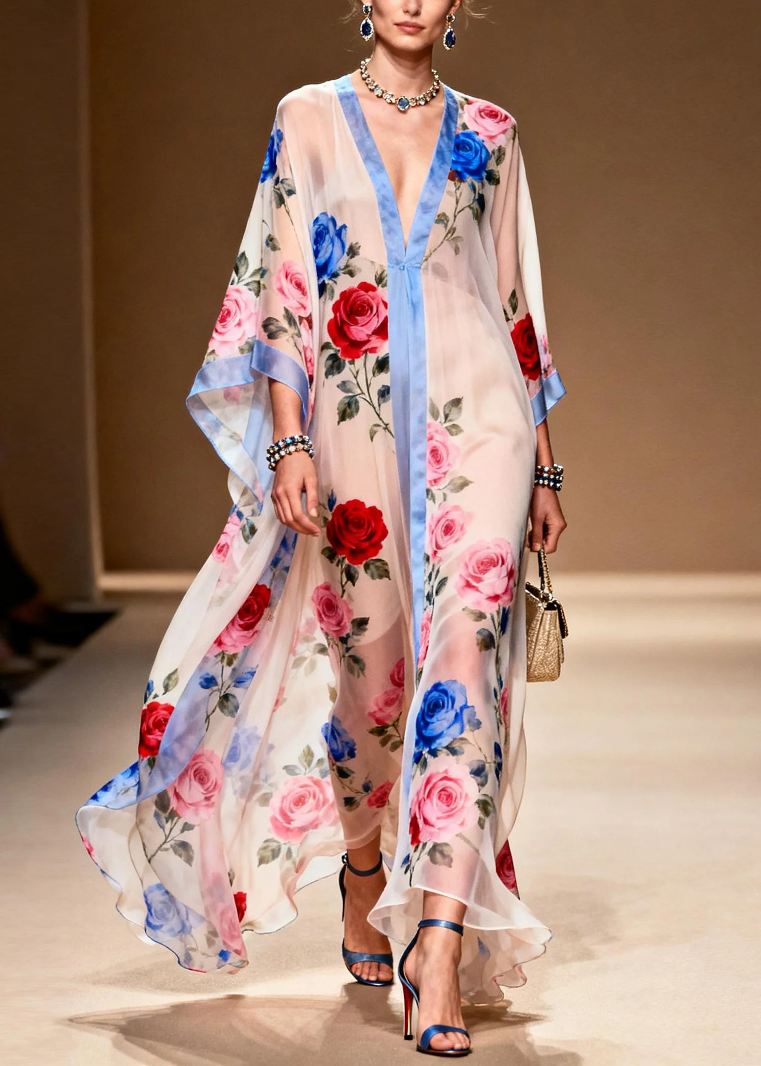 French White Oversized Print Chiffon Beach Dress Summer - Image 3
