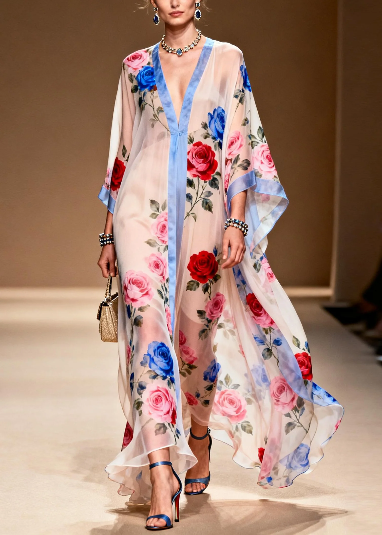 French White Oversized Print Chiffon Beach Dress Summer - Image 5