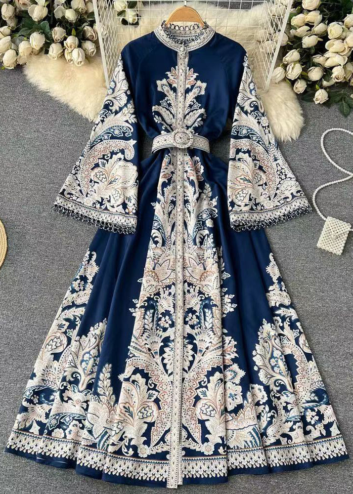 French White Print Sashes Cotton Shirts Dress Flare Sleeve - Image 2