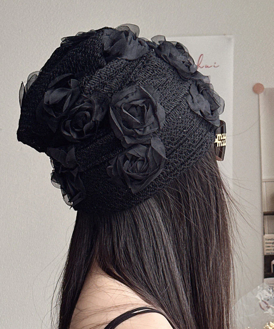 French White Rose Thin Breathable Knitted Boonie Hat - Image 4