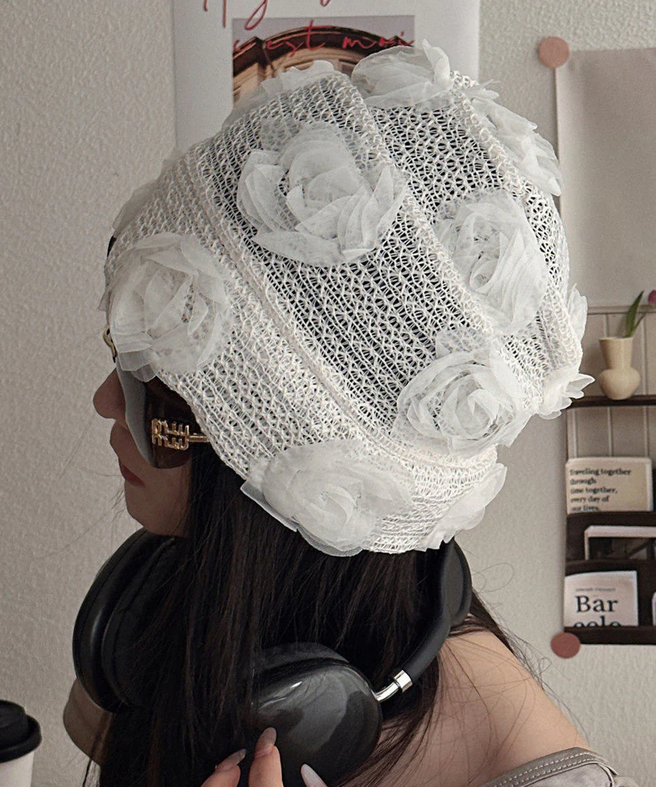 French White Rose Thin Breathable Knitted Boonie Hat - Image 5