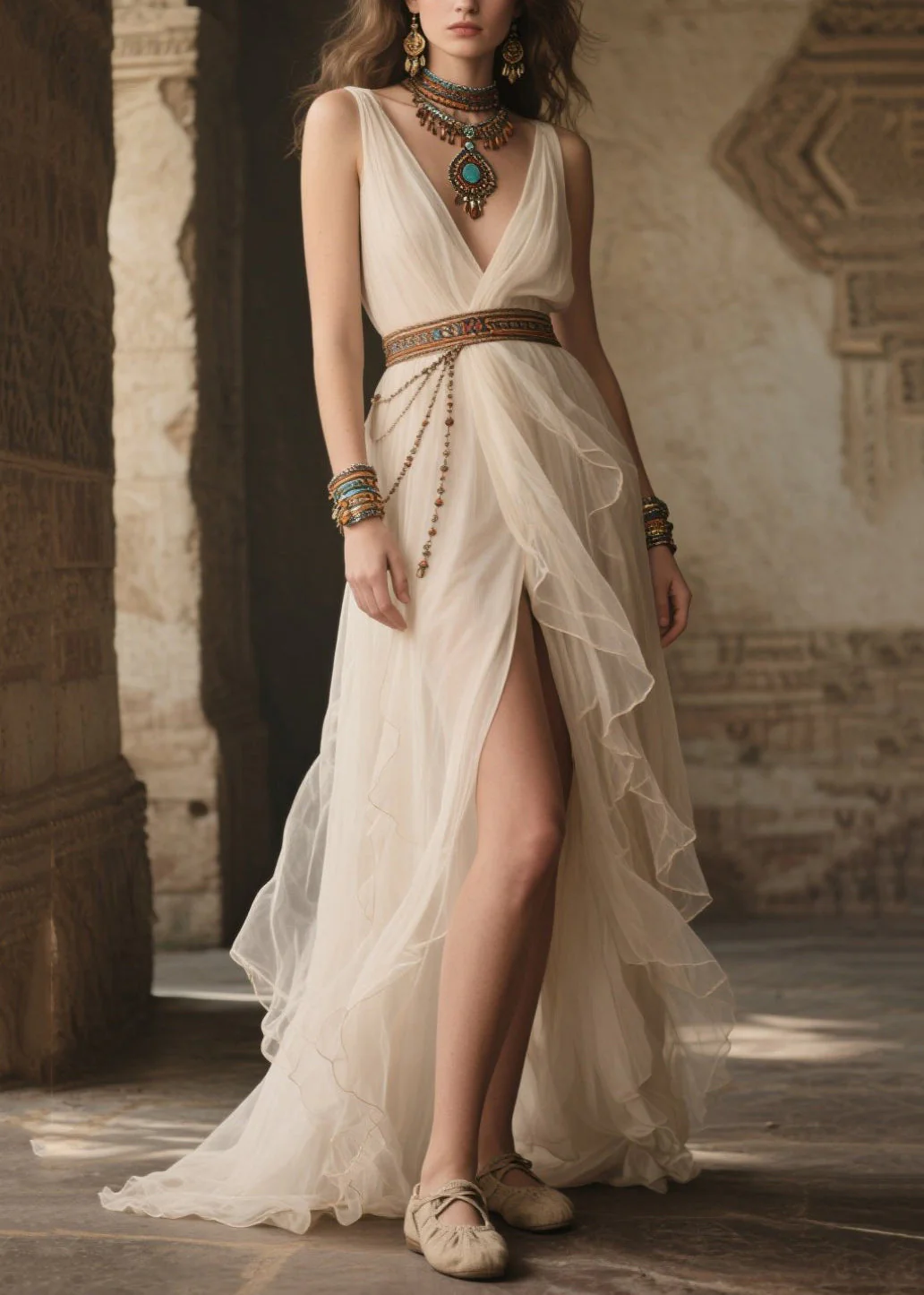 French White Tasseled Exra Large Hem Tulle Tunic Party Dress Summer - Image 3