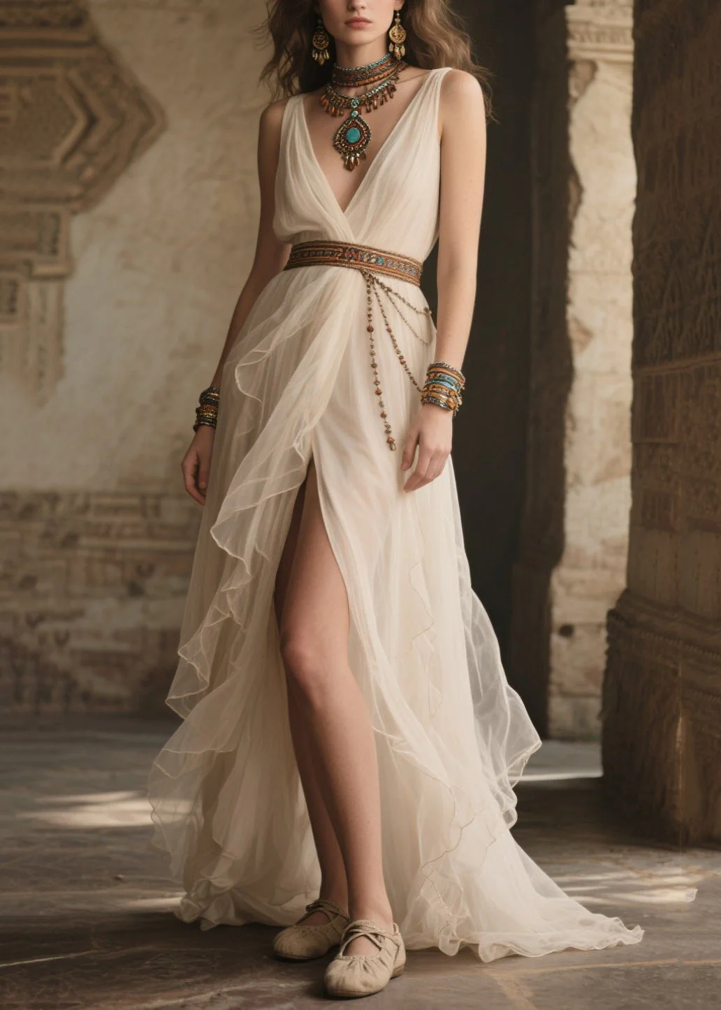 French White Tasseled Exra Large Hem Tulle Tunic Party Dress Summer - Image 5