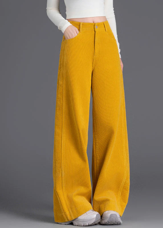 French Yellow High Waist Corduroy Straight Pants Spring - Image 2