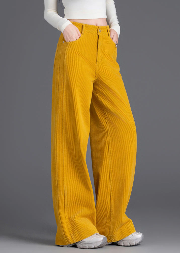 French Yellow High Waist Corduroy Straight Pants Spring - Image 4