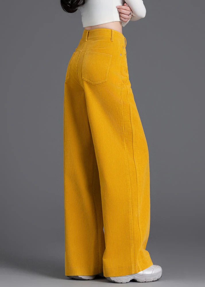 French Yellow High Waist Corduroy Straight Pants Spring - Image 5