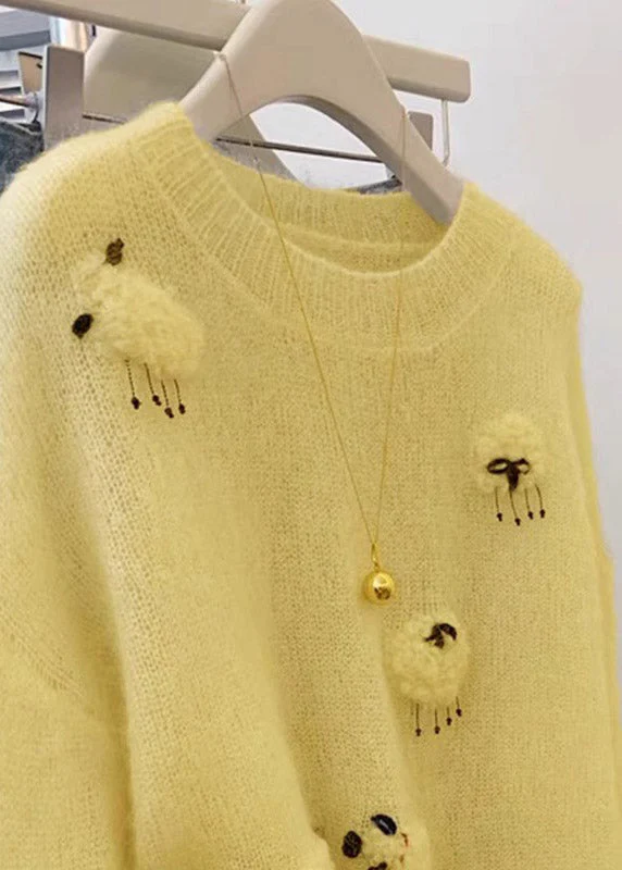 French Yellow O Neck Cashmere Cashmere Knit Sweaters Spring - Image 2