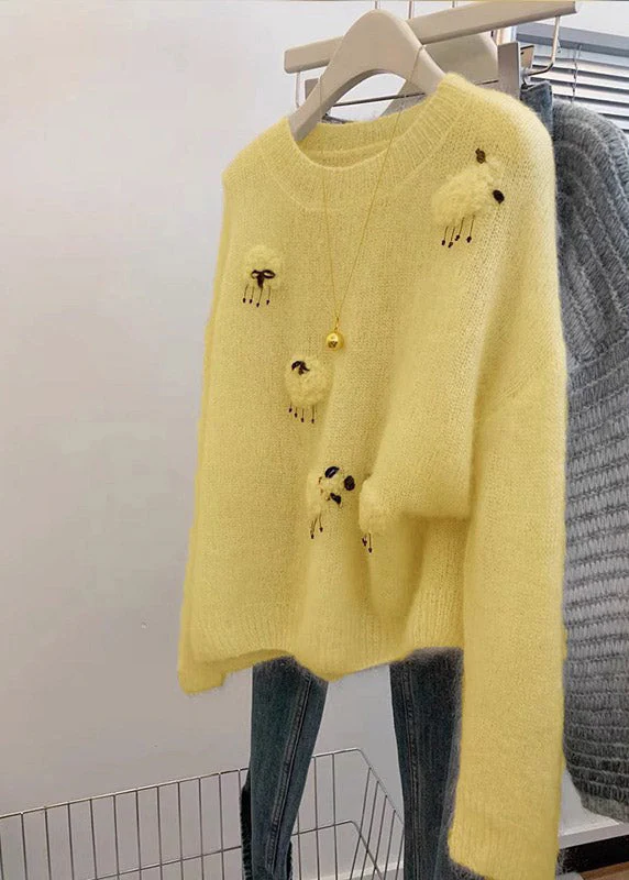 French Yellow O Neck Cashmere Cashmere Knit Sweaters Spring - Image 3
