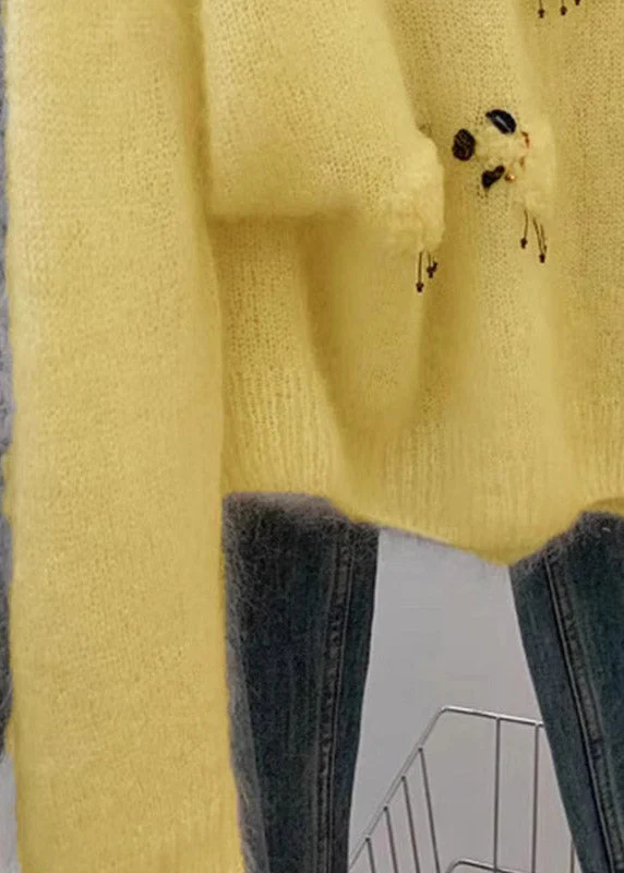 French Yellow O Neck Cashmere Cashmere Knit Sweaters Spring - Image 4