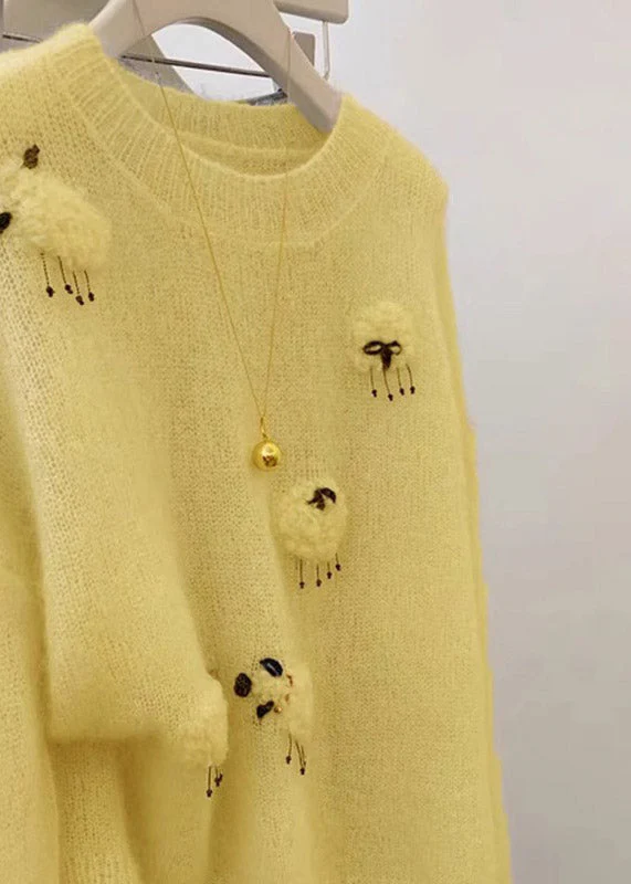 French Yellow O Neck Cashmere Cashmere Knit Sweaters Spring - Image 5