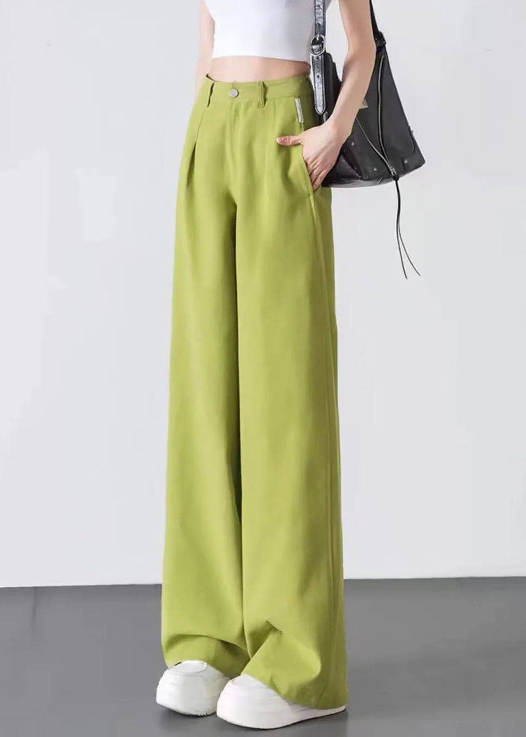 Fruit Green Denim Straight Pants High Waist Spring - Image 3