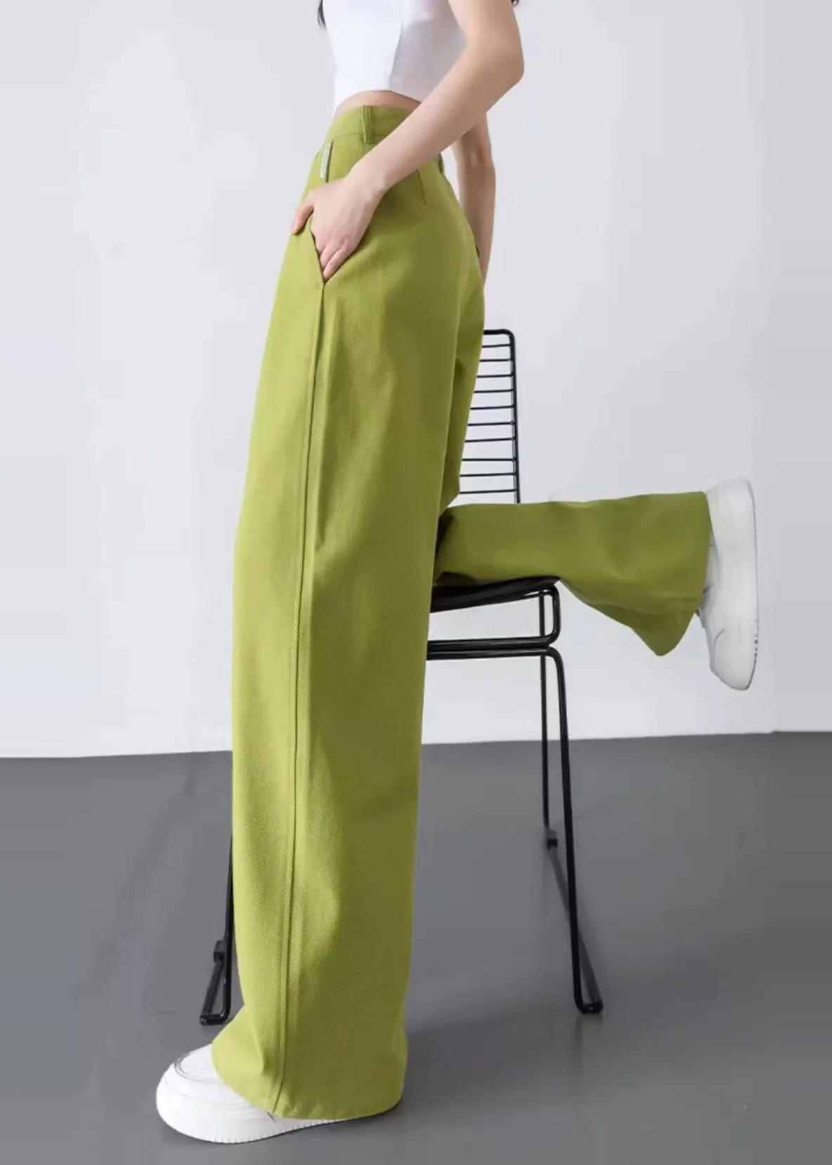 Fruit Green Denim Straight Pants High Waist Spring - Image 4