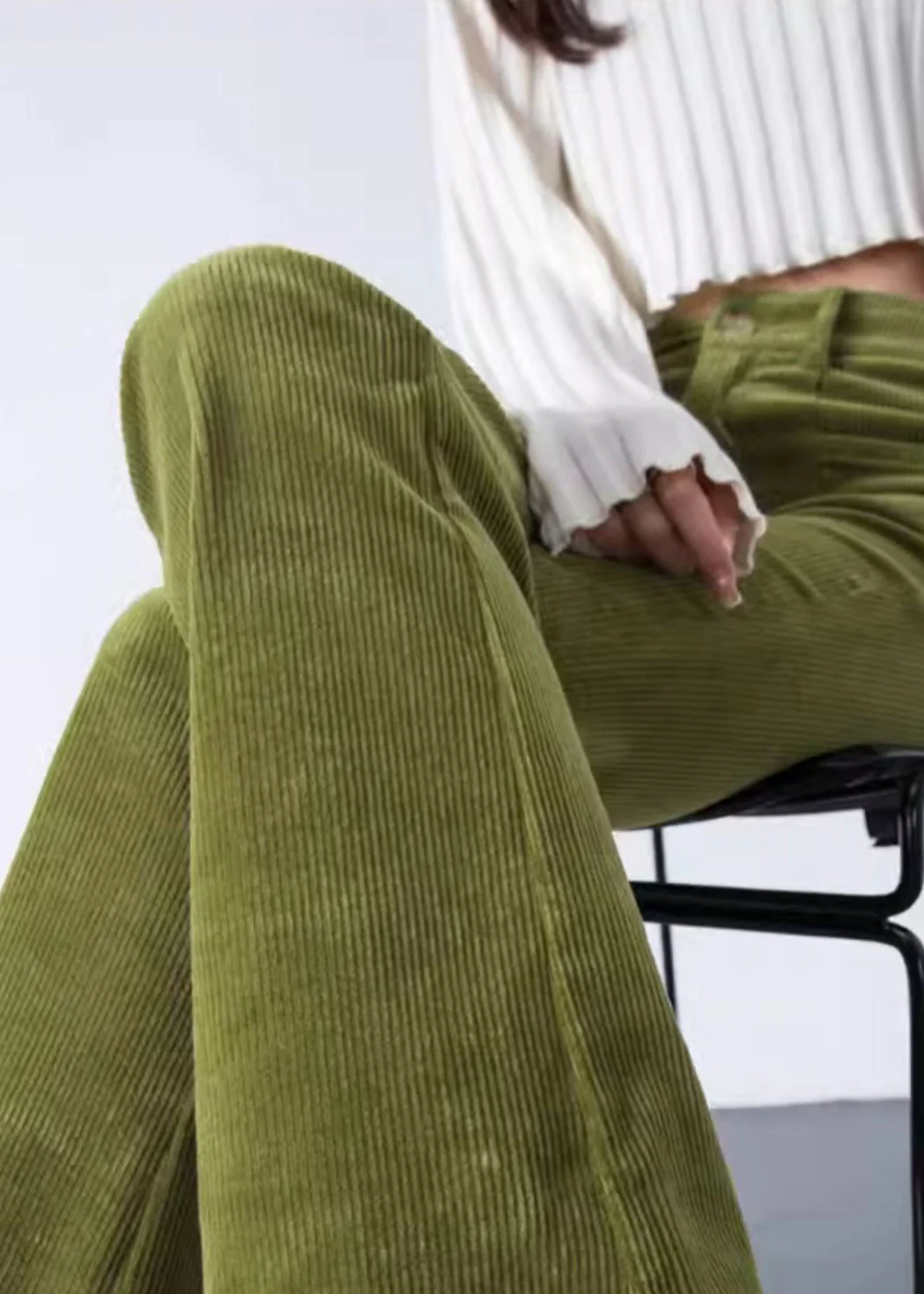Fruit Green Silm Fit Corduroy Bell-bottom Trousers Spring - Image 3