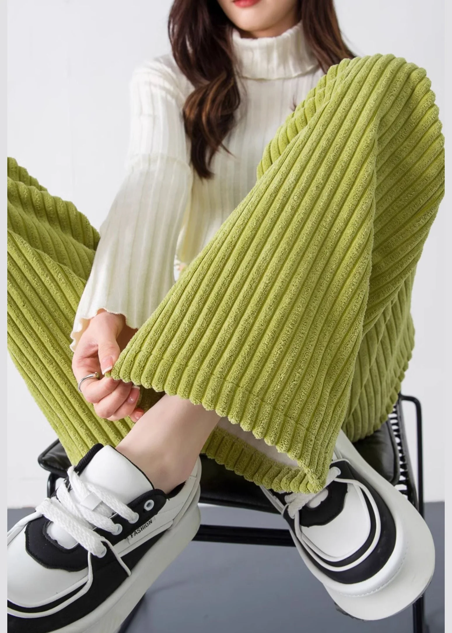 Fruit Green Velvet Wide Leg Pants Oversized Spring - Image 2