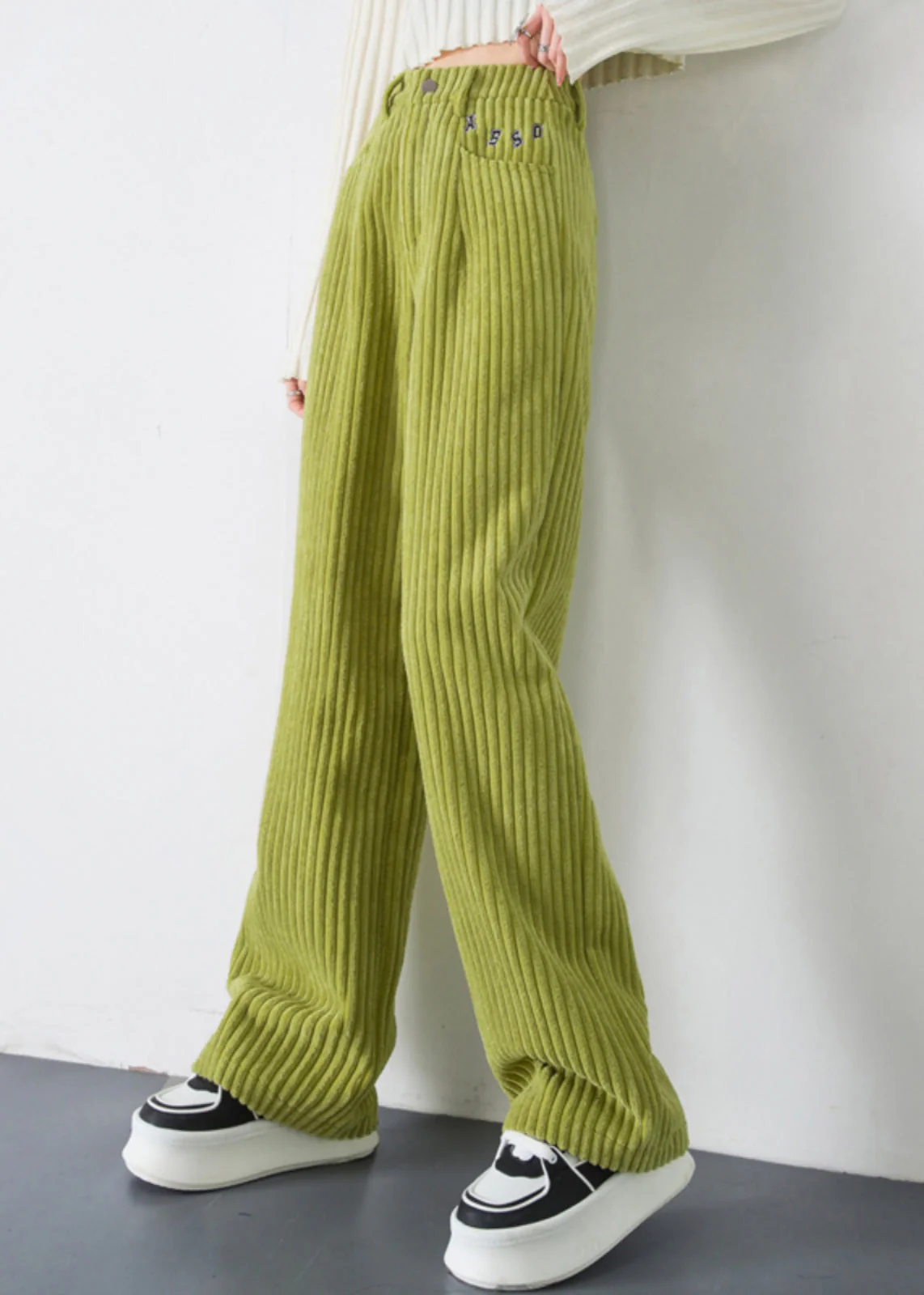 Fruit Green Velvet Wide Leg Pants Oversized Spring - Image 3
