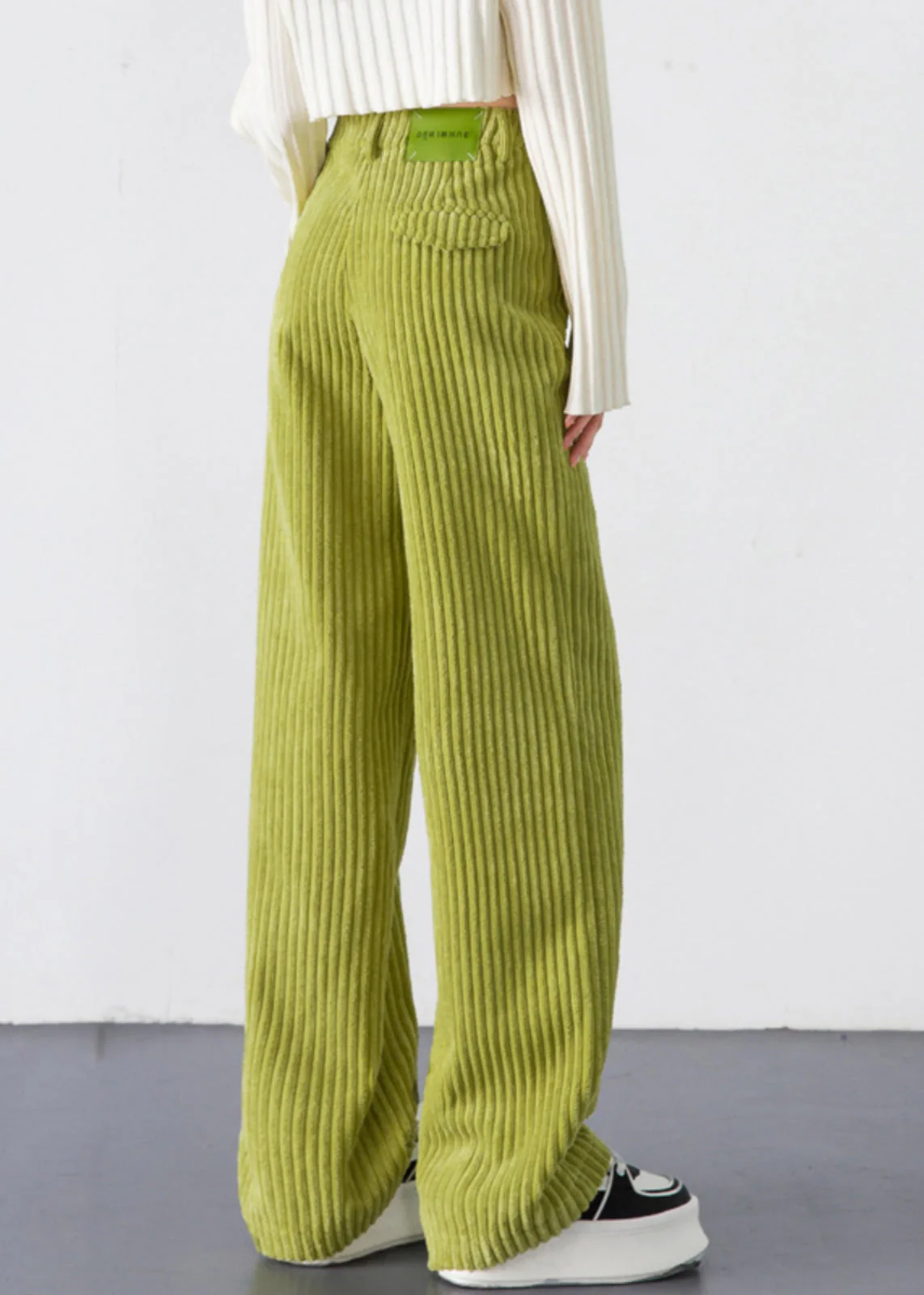 Fruit Green Velvet Wide Leg Pants Oversized Spring - Image 4