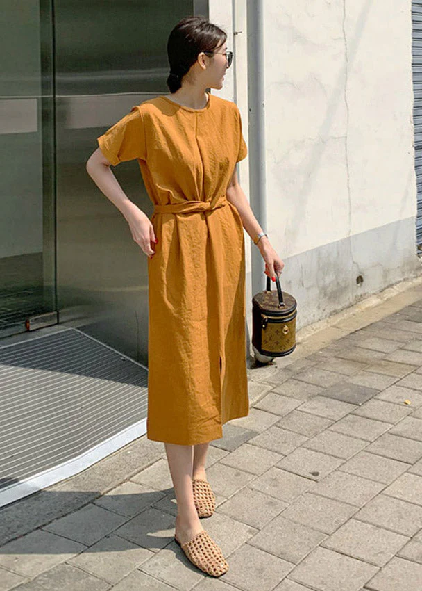Ginger O-Neck Tie Waist Dress Short Sleeve - Image 3