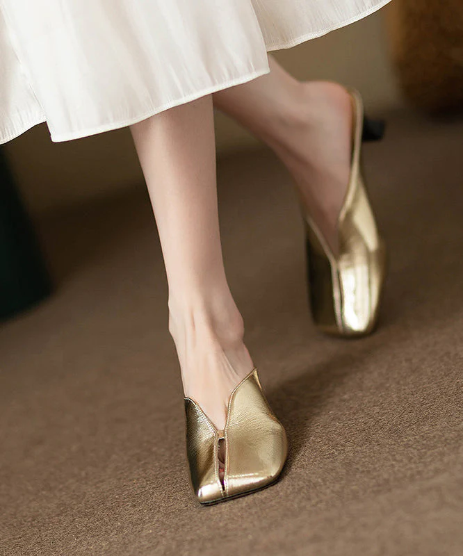 Golden Faux Leather Vintage Splicing Thong Sandals - Image 3