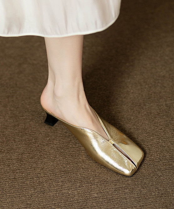 Golden Faux Leather Vintage Splicing Thong Sandals - Image 4