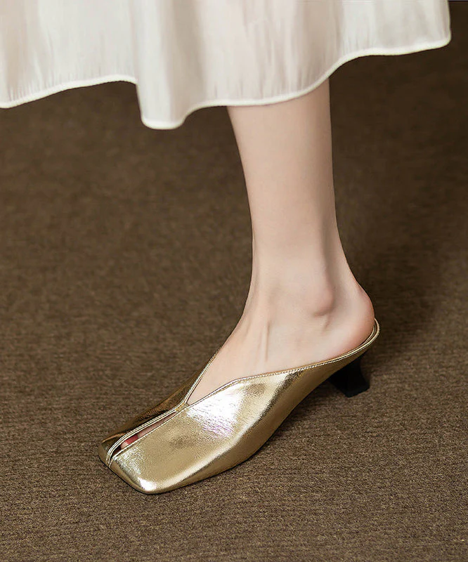 Golden Faux Leather Vintage Splicing Thong Sandals - Image 5