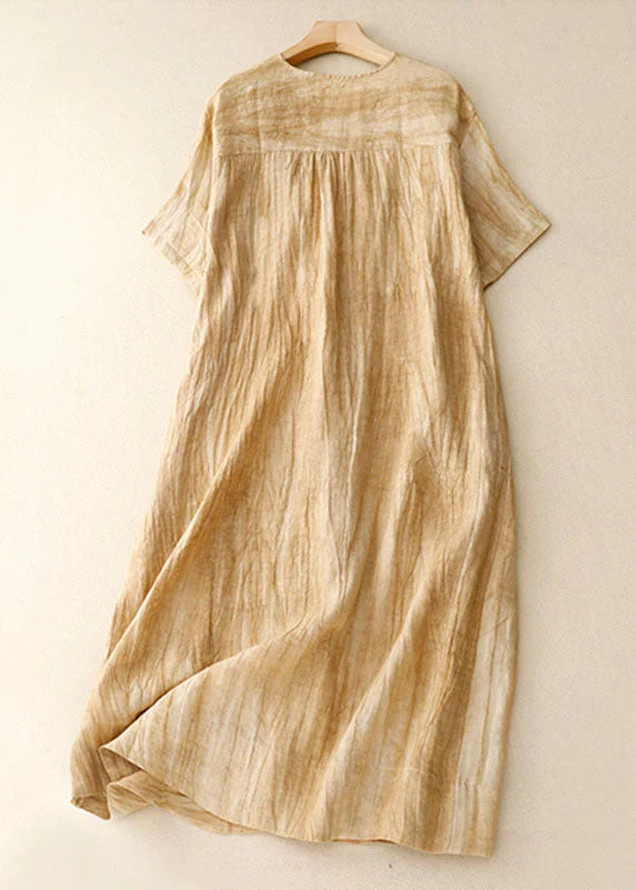 Grace Blue V Neck Wrinkled Patchwork Linen Mid Dress Summer - Image 4