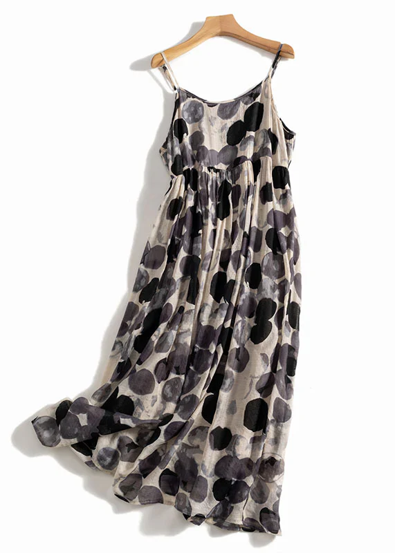 Grace Green Tie Dye Dot Print Exra Large Hem Linen Spaghetti Strap Dress Summer - Image 6