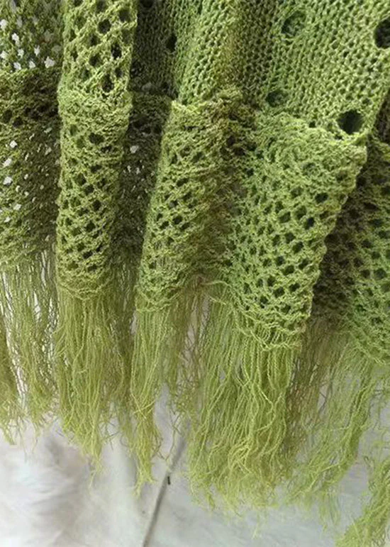 Grace Green V Neck Tasseled Hollow Out Knit Dress Summer - Image 4