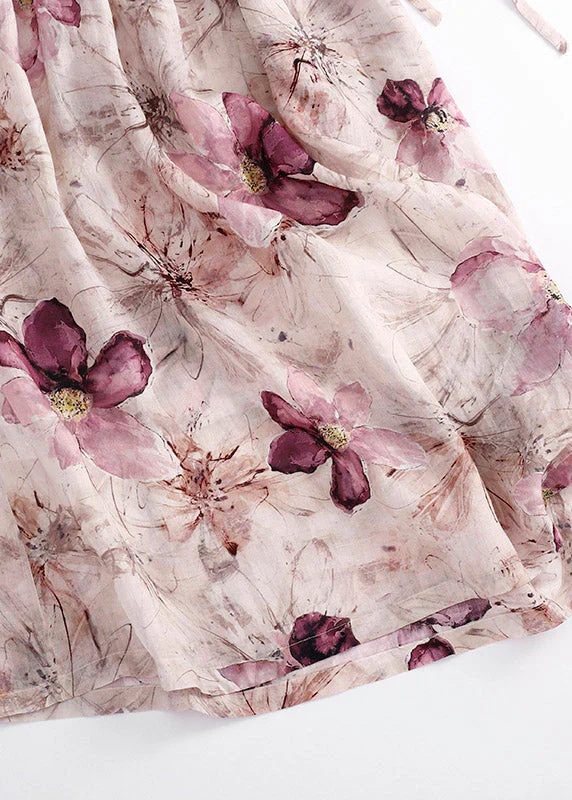 Grace O-Neck Print Wrinkled Linen Long Dress Summer - Image 3