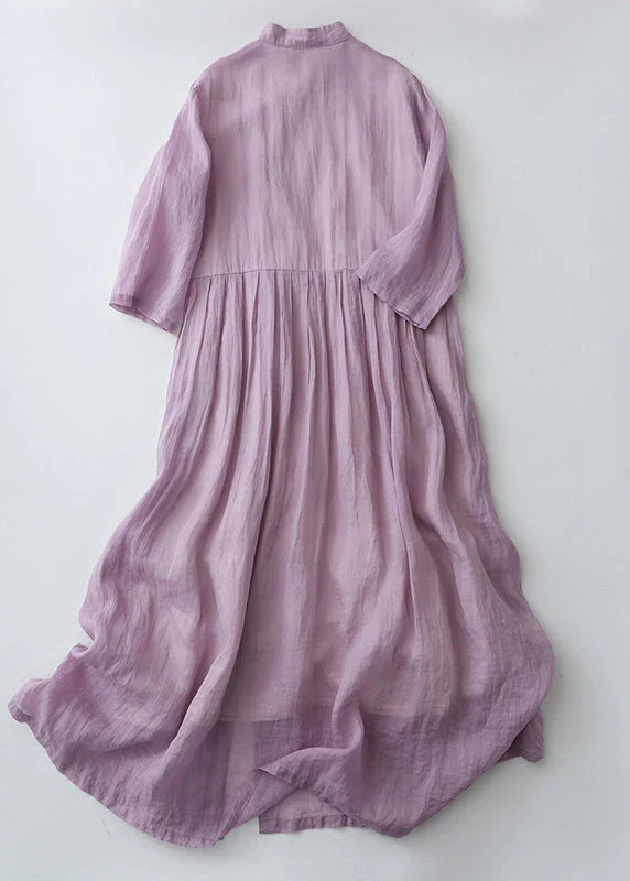 Grace Purple Chinese Button Side Open Cotton Dresses Summer - Image 2
