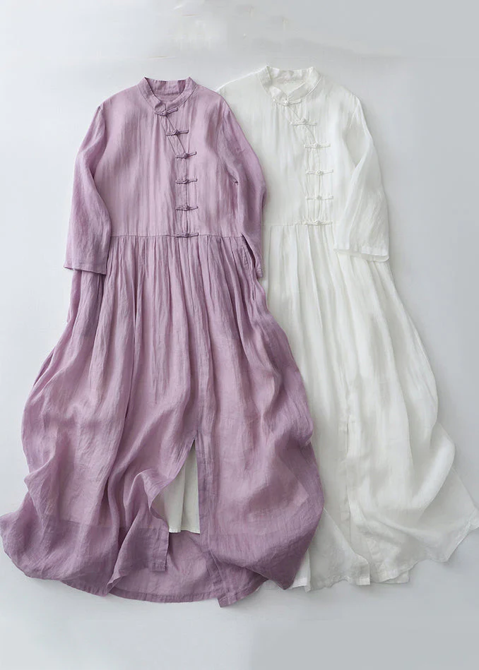 Grace Purple Chinese Button Side Open Cotton Dresses Summer - Image 3
