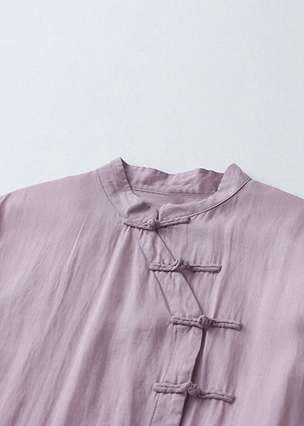 Grace Purple Chinese Button Side Open Cotton Dresses Summer - Image 4