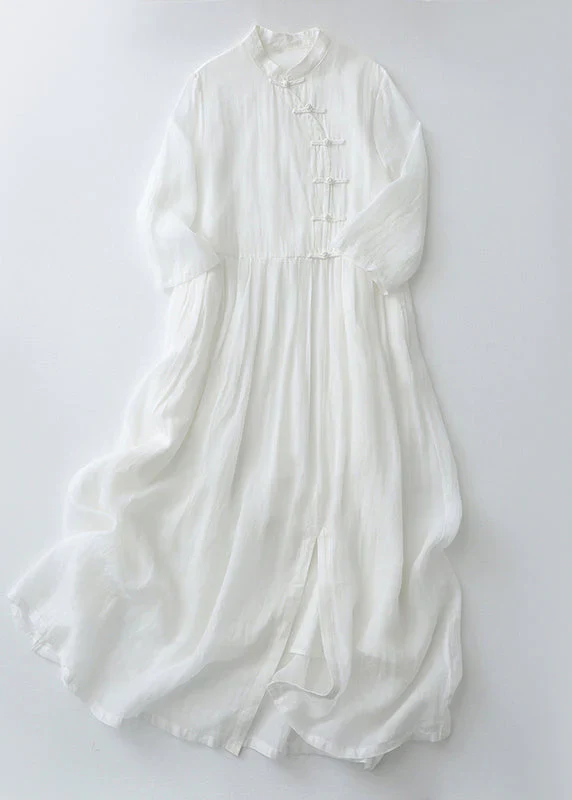 Grace Purple Chinese Button Side Open Cotton Dresses Summer - Image 5