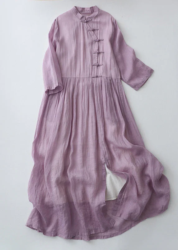 Grace Purple Chinese Button Side Open Cotton Dresses Summer - Image 6