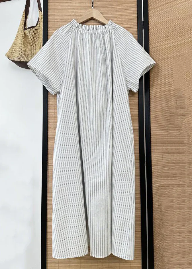 Grace Striped Ruffled Button Cotton Shirt Dress Summer - Image 2