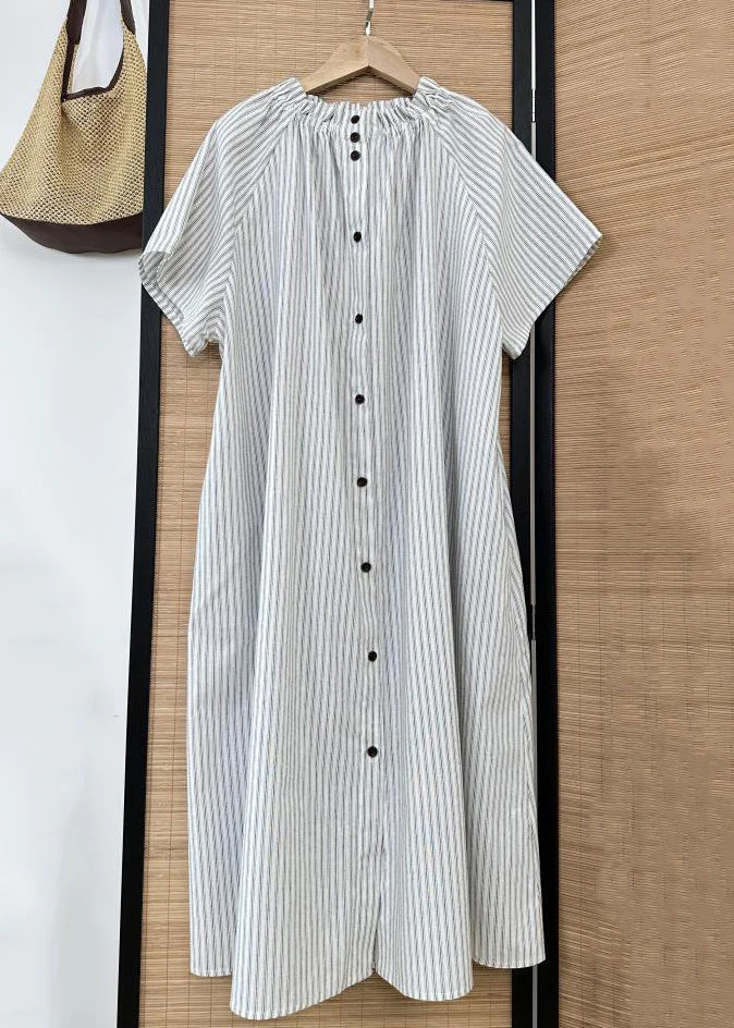 Grace Striped Ruffled Button Cotton Shirt Dress Summer - Image 3