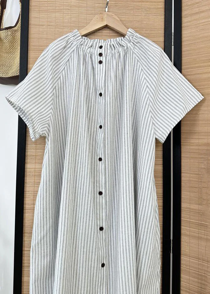 Grace Striped Ruffled Button Cotton Shirt Dress Summer - Image 4