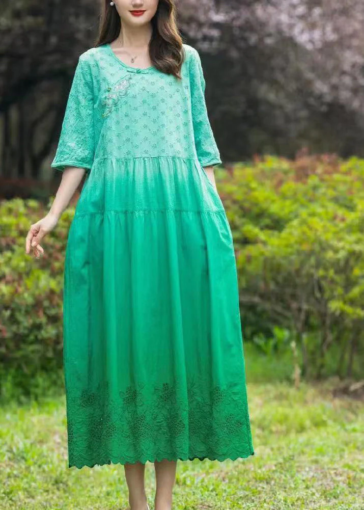 Gradient Color Blue O-Neck Patchwork Tie Dye Long Dress Summer - Image 4