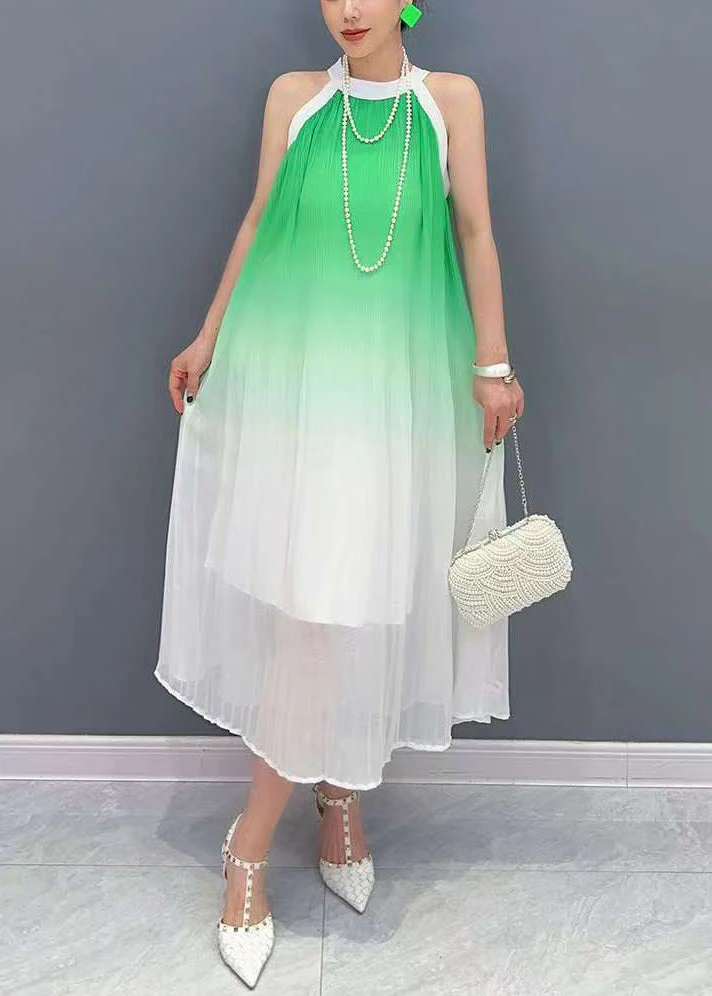 Gradient Color Green O-Neck Chiffon Maxi Dresses Sleeveless - Image 2