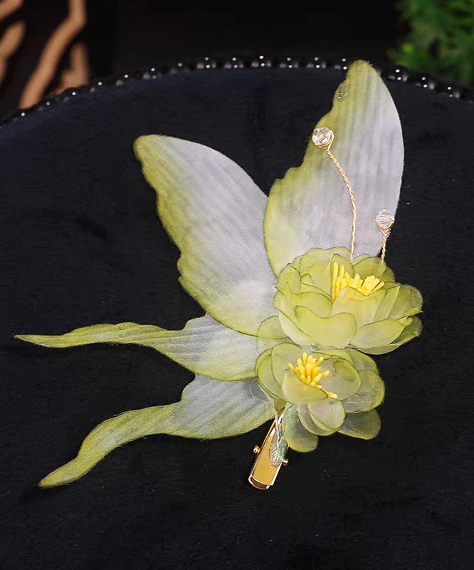 Gradient Color Light Green Alloy Organza Butterfly A Pair Hairpin - Image 3