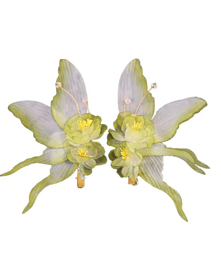 Gradient Color Light Green Alloy Organza Butterfly A Pair Hairpin - Image 5
