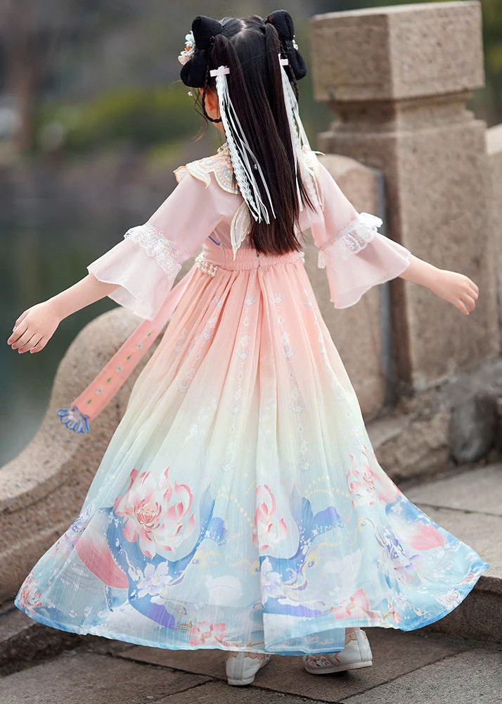 Gradient Color Print Lace Patchwork Tassel Girls Holiday Long Dress Summer - Image 5