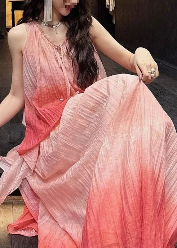 Gradient Color Red Halter Maxi Spaghetti Strap Sundress Sleeveless - Image 5