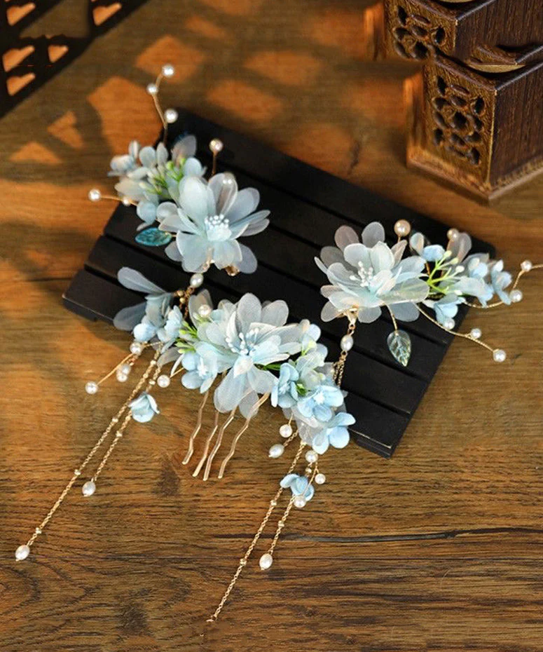 Gradient Color Sterling Silver Overgild Floral Tassel Hairpin Two-Piece Set - Image 4