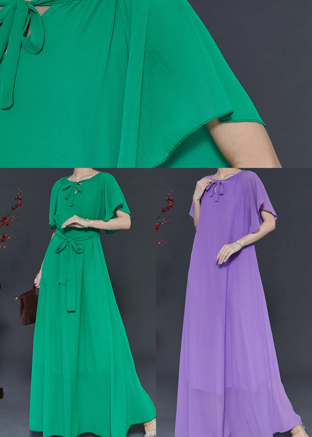 Grass Green Chiffon A Line Dresses Tie Waist Summer - Image 5