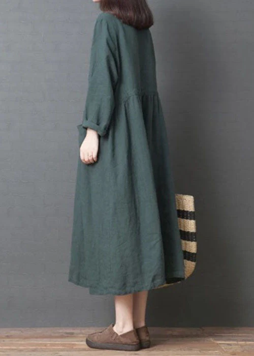 Green Button Dresses Peter Pan Collar Spring - Image 3