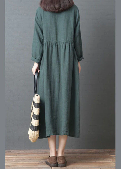 Green Button Dresses Peter Pan Collar Spring - Image 4