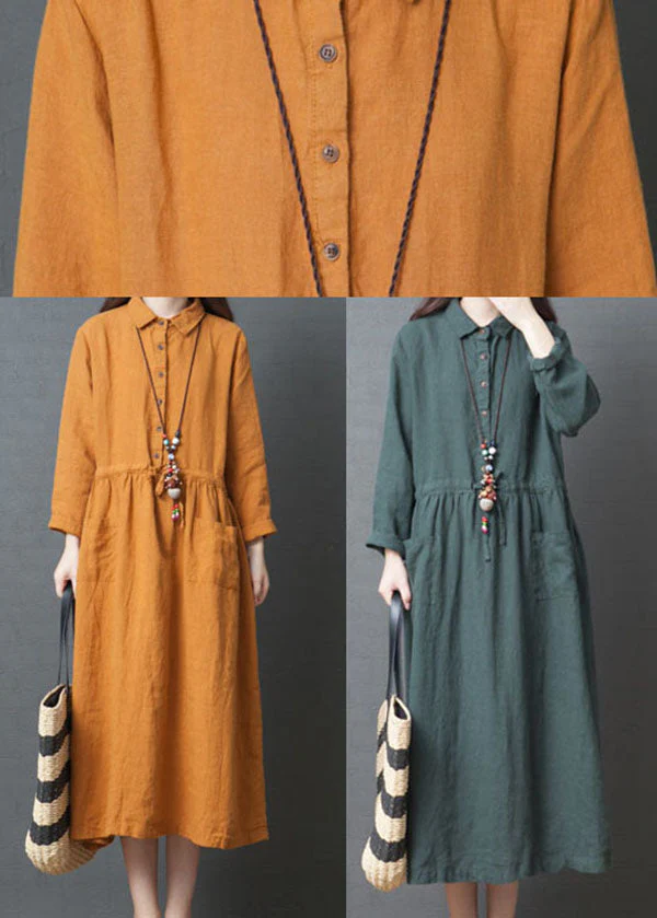 Green Button Dresses Peter Pan Collar Spring - Image 5