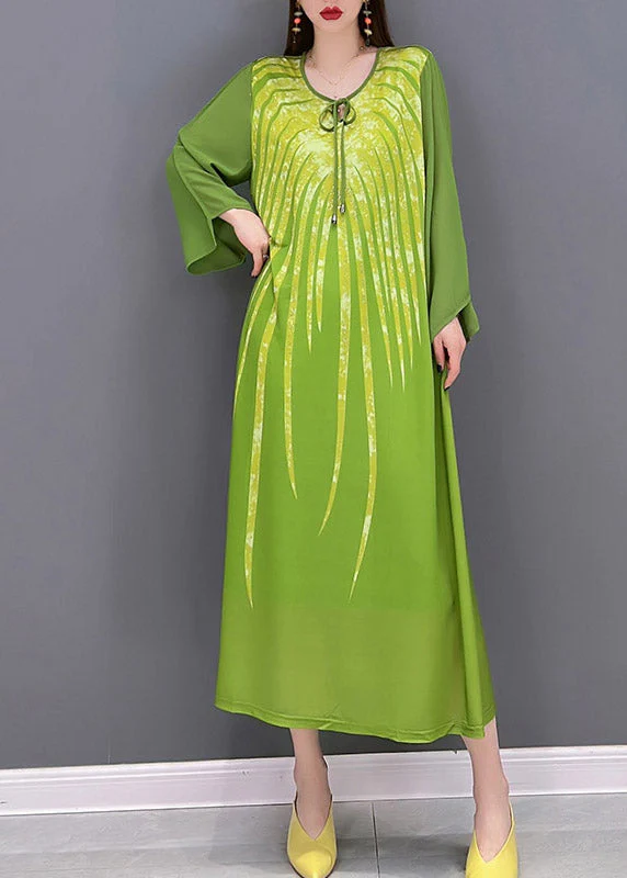 Green Chiffon vacation Dress Appliques Lace Up Long Sleeve - Image 2