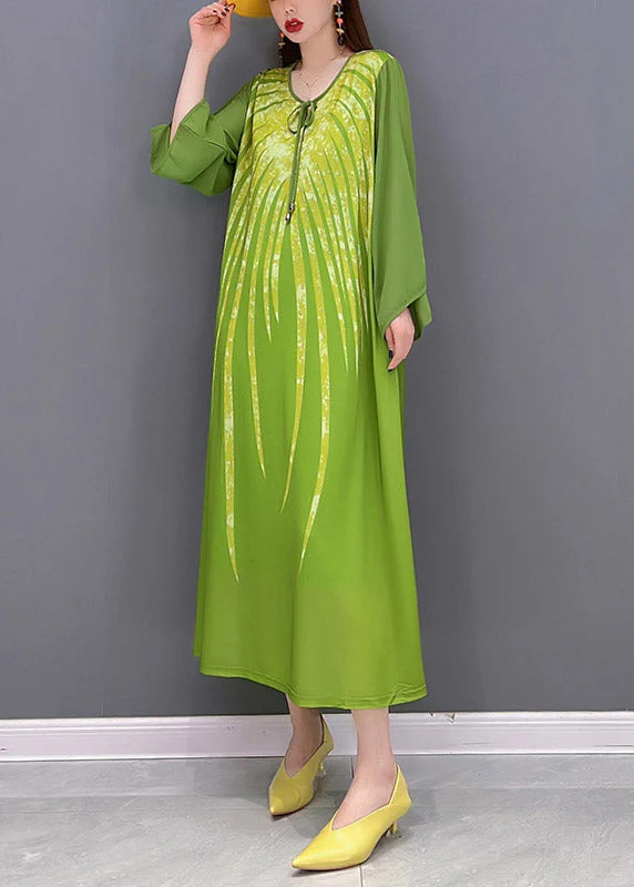 Green Chiffon vacation Dress Appliques Lace Up Long Sleeve - Image 3